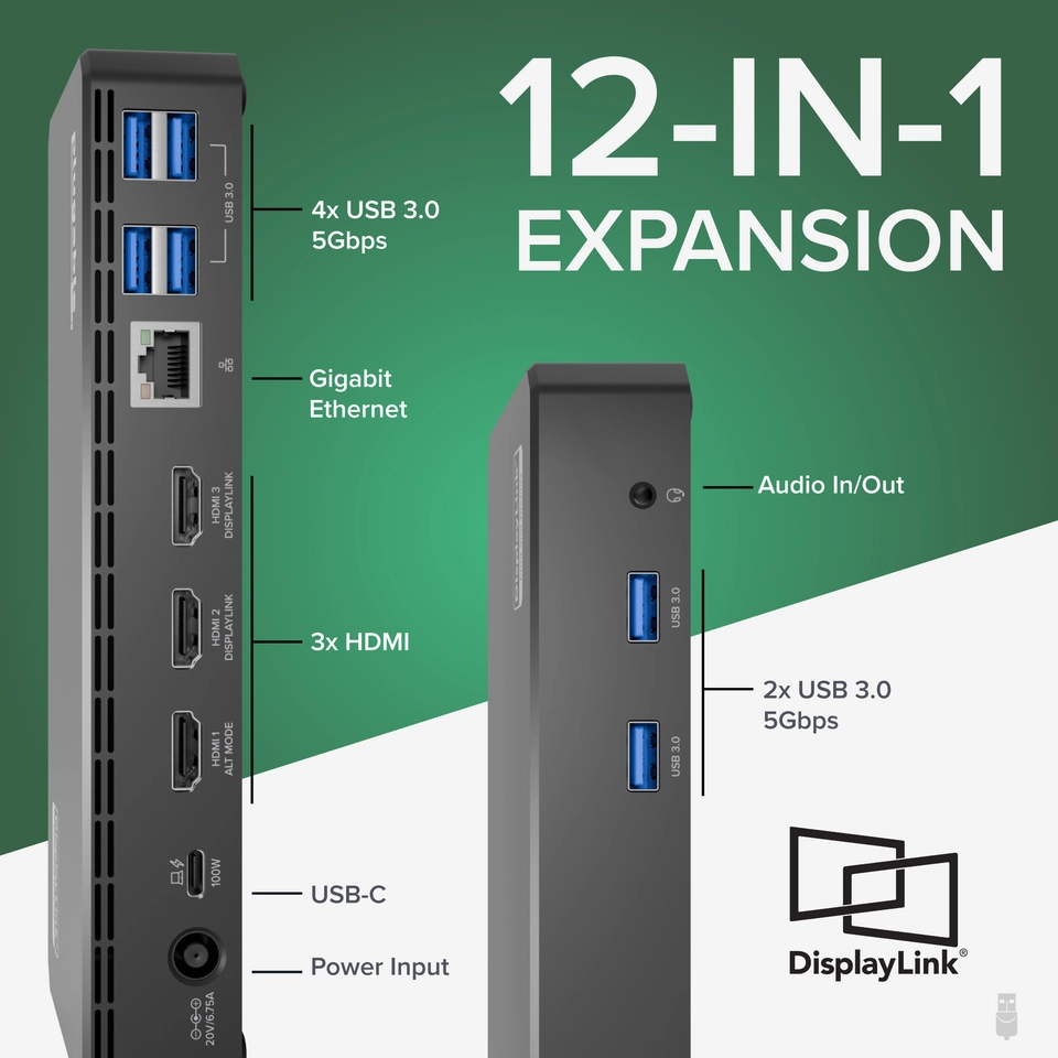 Plugable USB C Triple Display Docking Station | 100W PD, 3x HDMI